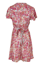Product shot of the Cleo Silk Blend Wrap Dress in colour Cleo (Pink), from the back