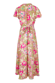 Product shot of the Bloss Silk Blend Wrap Dress in colour Bloss (Pink), from the back