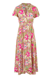 Product shot of the Bloss Silk Blend Wrap Dress in colour Bloss (Pink), from the front
