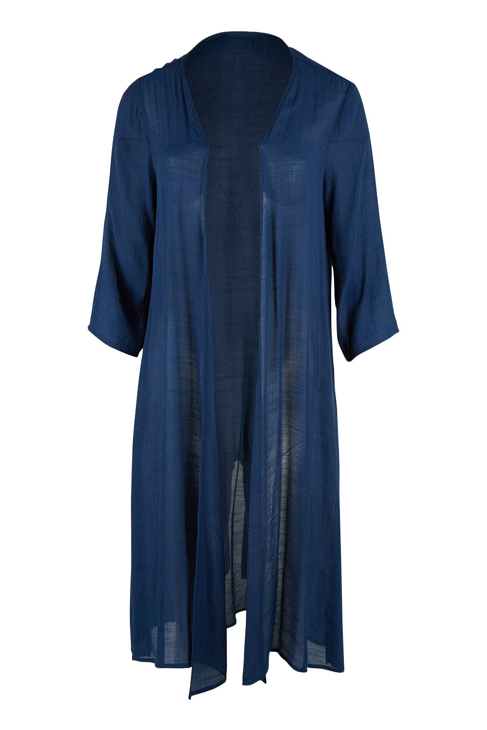Product shot of the Long Cardi in colour Navy (Blue), from the front