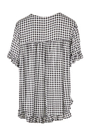 Product shot of the Check Frill Hem Top in colour Black (Black), from the back