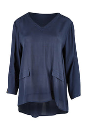 Product shot of the Madison Pocket Top in colour Navy (Blue), from the front