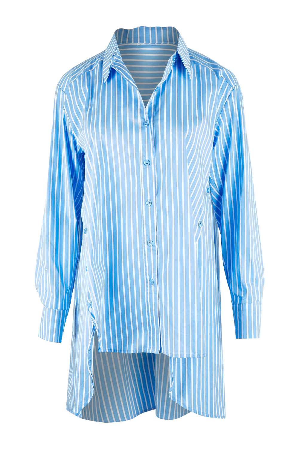 Product shot of the Banda Cotton Button Shirt in colour Bluewhite (Blue), from the front