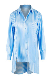 Product shot of the Banda Cotton Button Shirt in colour Bluewhite (Blue), from the front