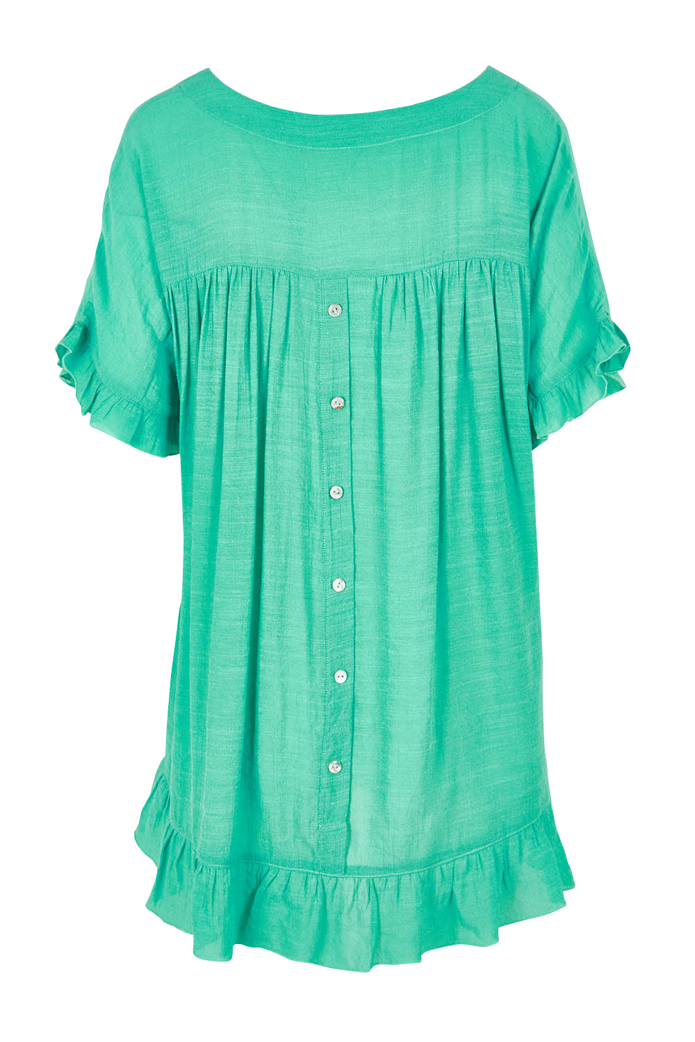 Product shot of the Button Back Top in colour Spearmint (Green), from the back