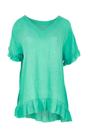 Product shot of the Button Back Top in colour Spearmint (Green), from the front