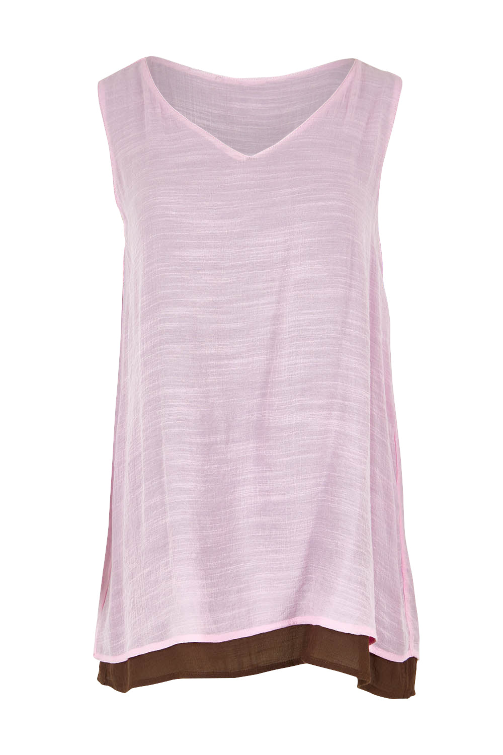Product shot of the Layered Reversible Cami in colour Pinkchoc (Pink), from the front