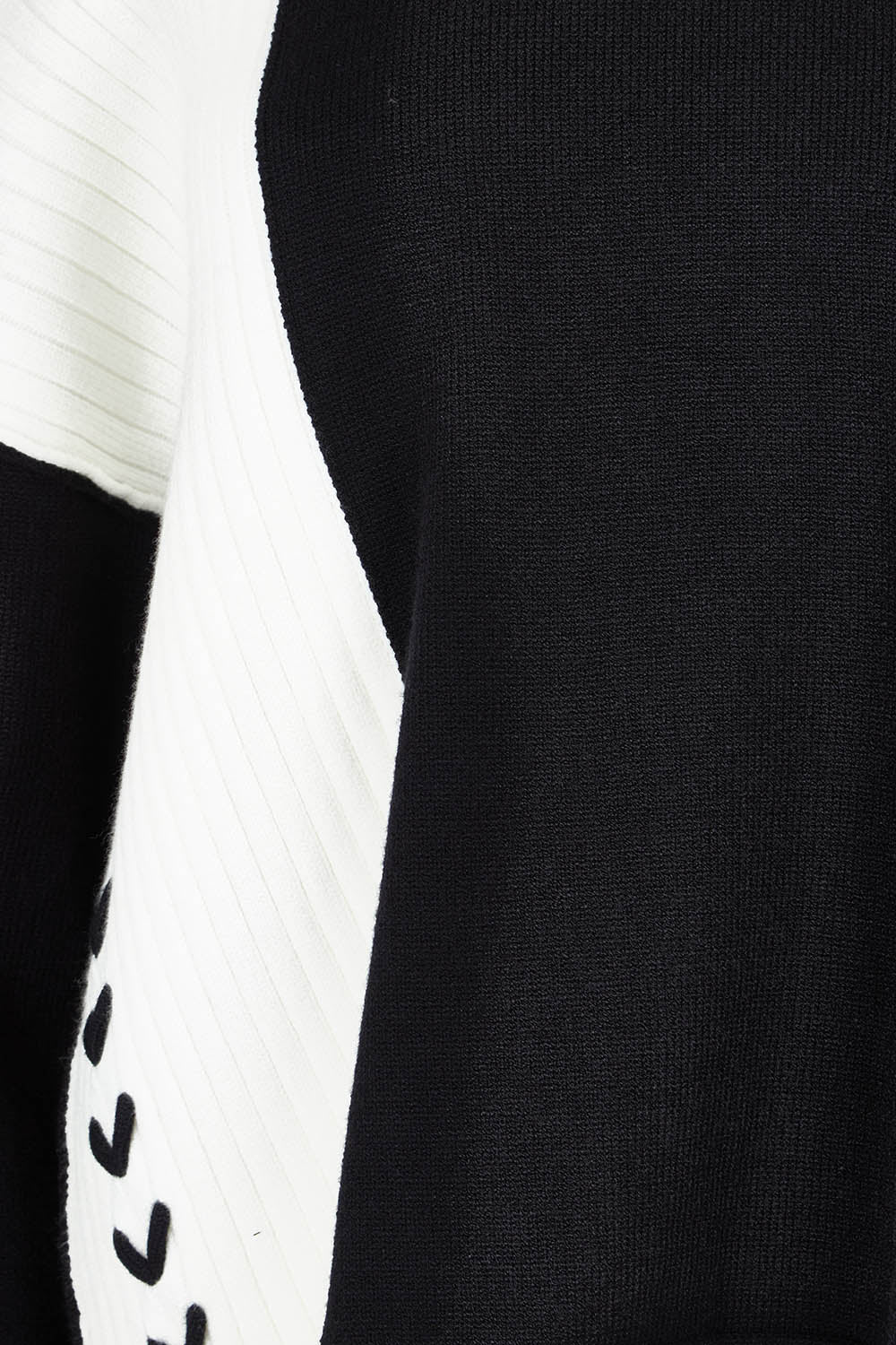Product shot of the Mode Splice Knit Jumper in colour Black (Black), detail
