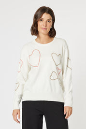 A model wearing the Love Me Knit Jumper in colour Ivory, from the front, cropped image