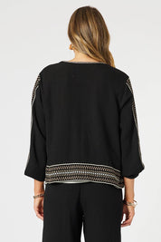 A model wearing the Cross Stitch Cotton Jacket in colour Black (Black), from the back