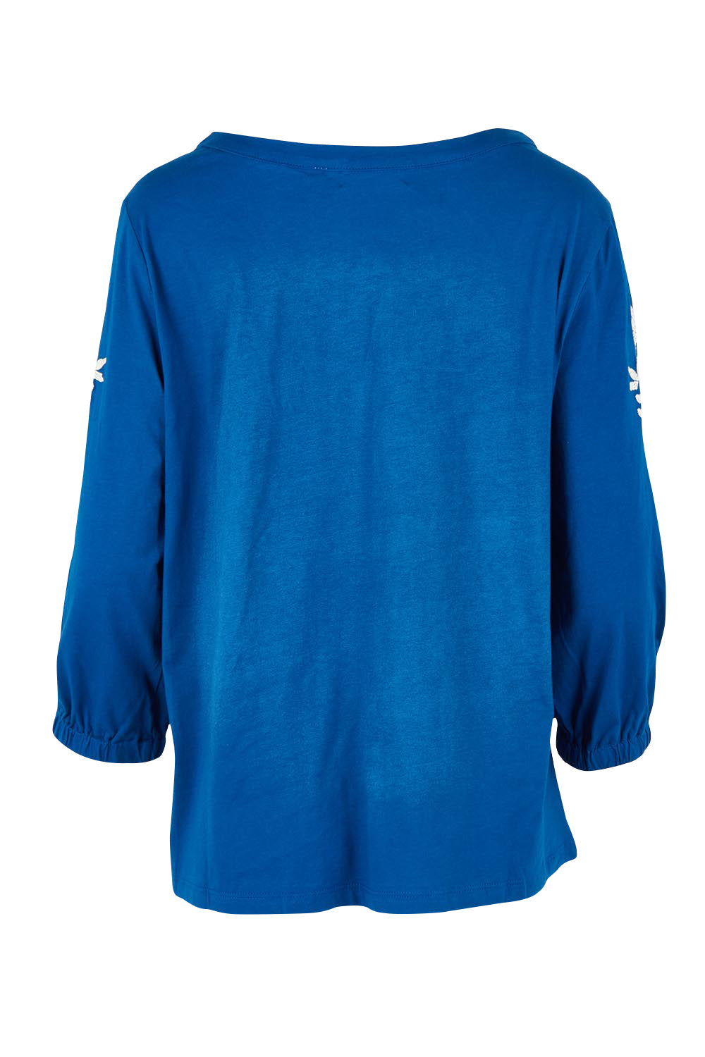 Product shot of the Jill Embroidered Cotton Tee in colour Blue (Blue), from the back