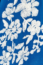 Product shot of the Jill Embroidered Cotton Tee in colour Blue (Blue), detail