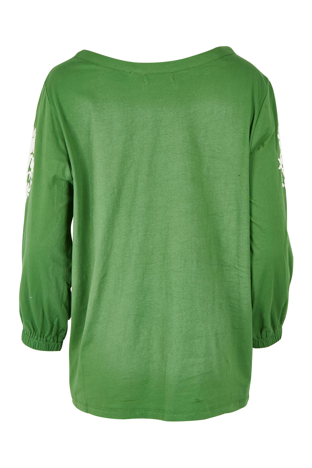 Product shot of the Jill Embroidered Cotton Tee in colour Elm (Green), from the back