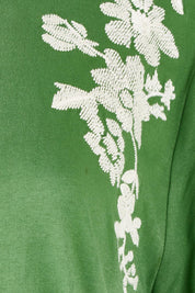 Product shot of the Jill Embroidered Cotton Tee in colour Elm (Green), detail