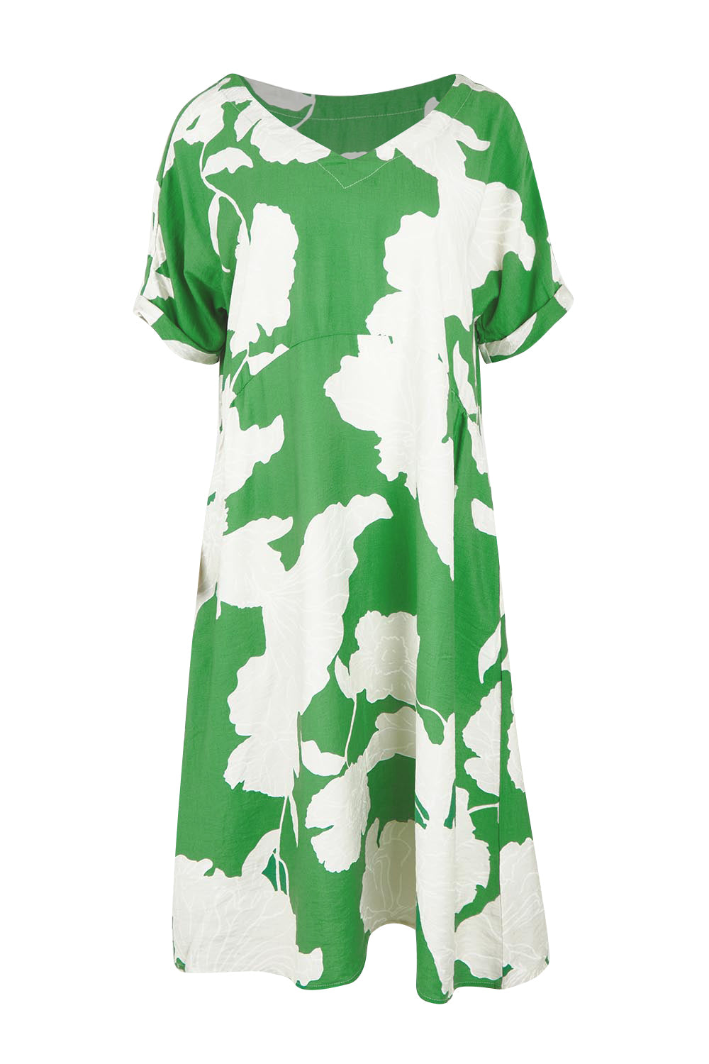 Product shot of the Barcelona Dress in colour Elm (Green), from the front