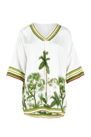 Product shot of the Amazon V Neck Top in colour Green (Green), from the front