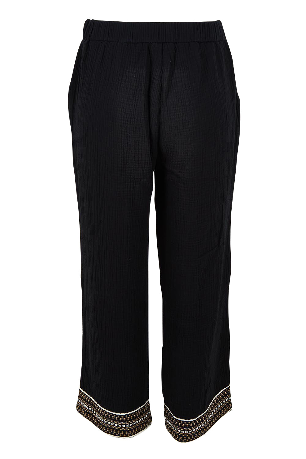 Product shot of the Cross Stitch Cotton Pant in colour Black (Black), from the back