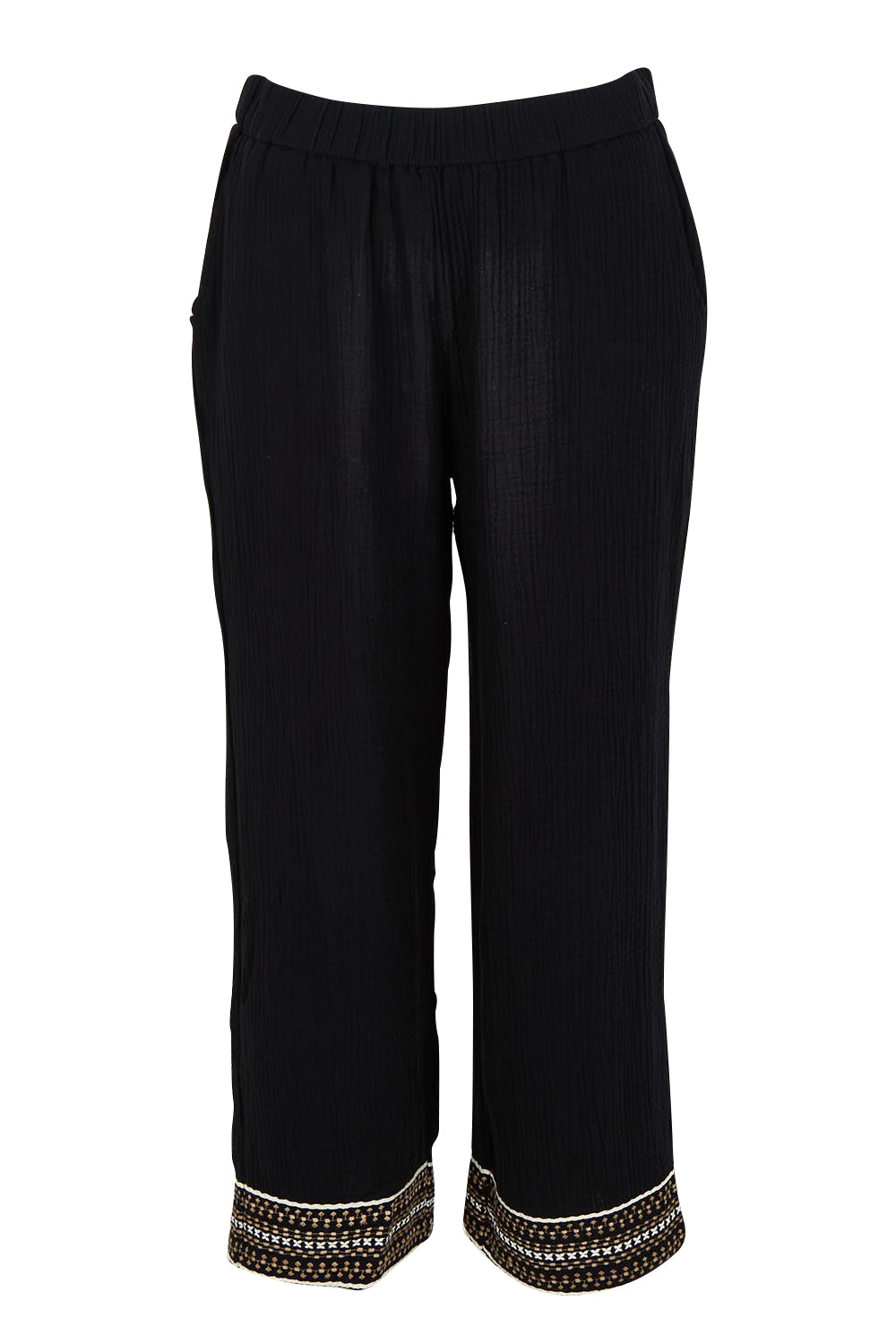 Product shot of the Cross Stitch Cotton Pant in colour Black (Black), from the front