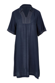 Product shot of the Top Stitch Dress in colour Navy (Blue), from the front
