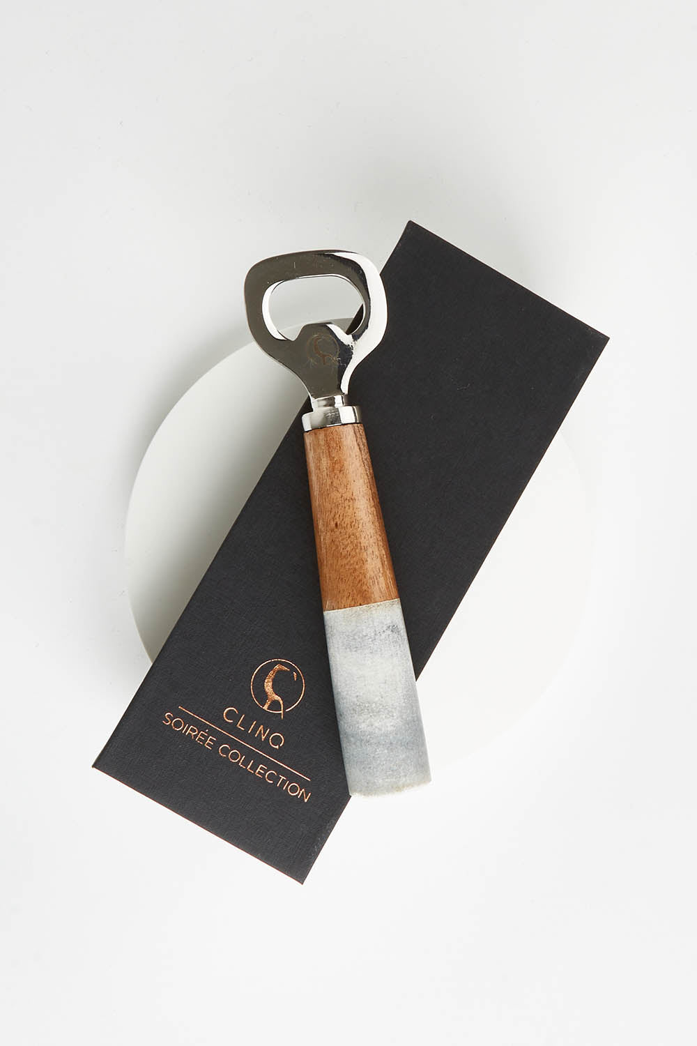A model wearing size OneSize of the Grey Stone And Timber Bottle Opener in colour Greystone (Grey), from the front, showing the whole outfit