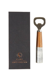 Product shot of the Grey Stone And Timber Bottle Opener in colour Greystone (Grey), from the front