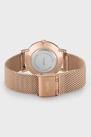 Product shot of the Minuit Mesh Rose Gold Watch in colour Rosegold (Metallics), from the back