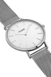 Product shot of the La Boheme Mesh Watch in colour SilverWh (Metallics), detail