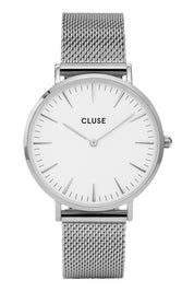 Product shot of the La Boheme Mesh Watch in colour SilverWh (Metallics), from the front