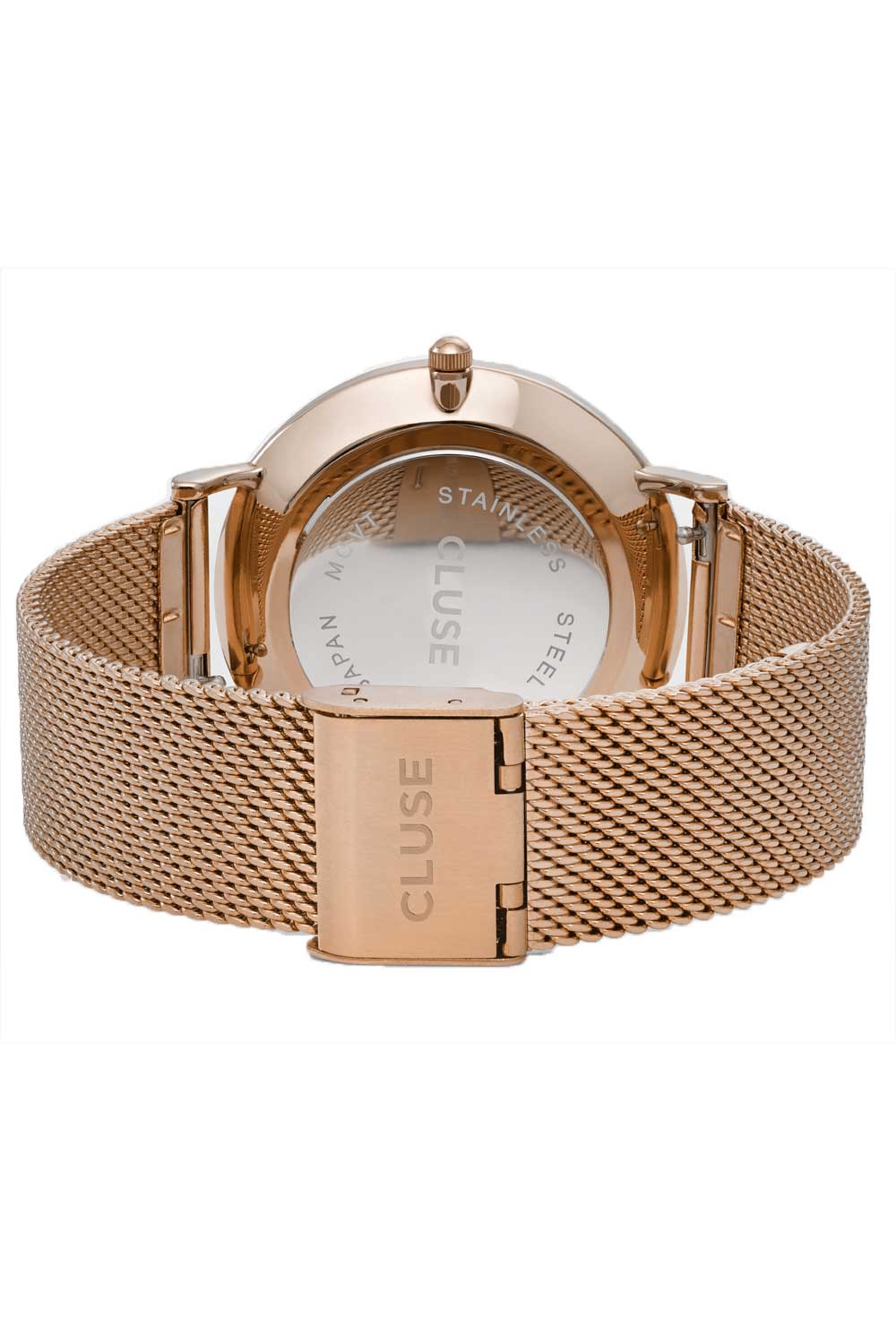 Product shot of the La Boheme Mesh Watch in colour RoseGoldW (Metallics), from the back