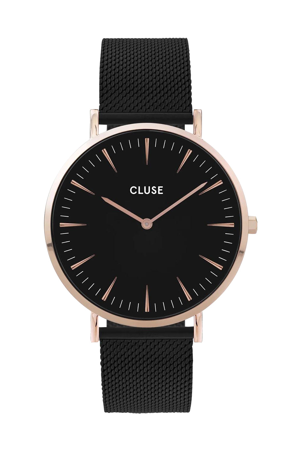 Product shot of the Chic Black Rose Gold Watch in colour Blackrose (Black), from the front