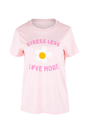 Product shot of the Stress Less Love More Tee in colour Pink (Pink), from the front