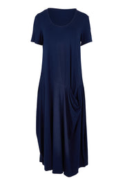 Product shot of the Summer Cotton Blend Pocket Dress in colour Navy (Blue), from the front