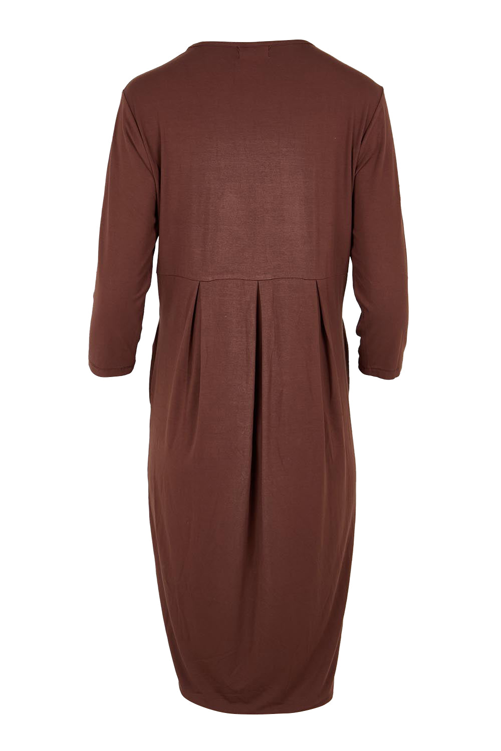 Product shot of the Box Pleat Dress – Choc in colour Choc, from the back