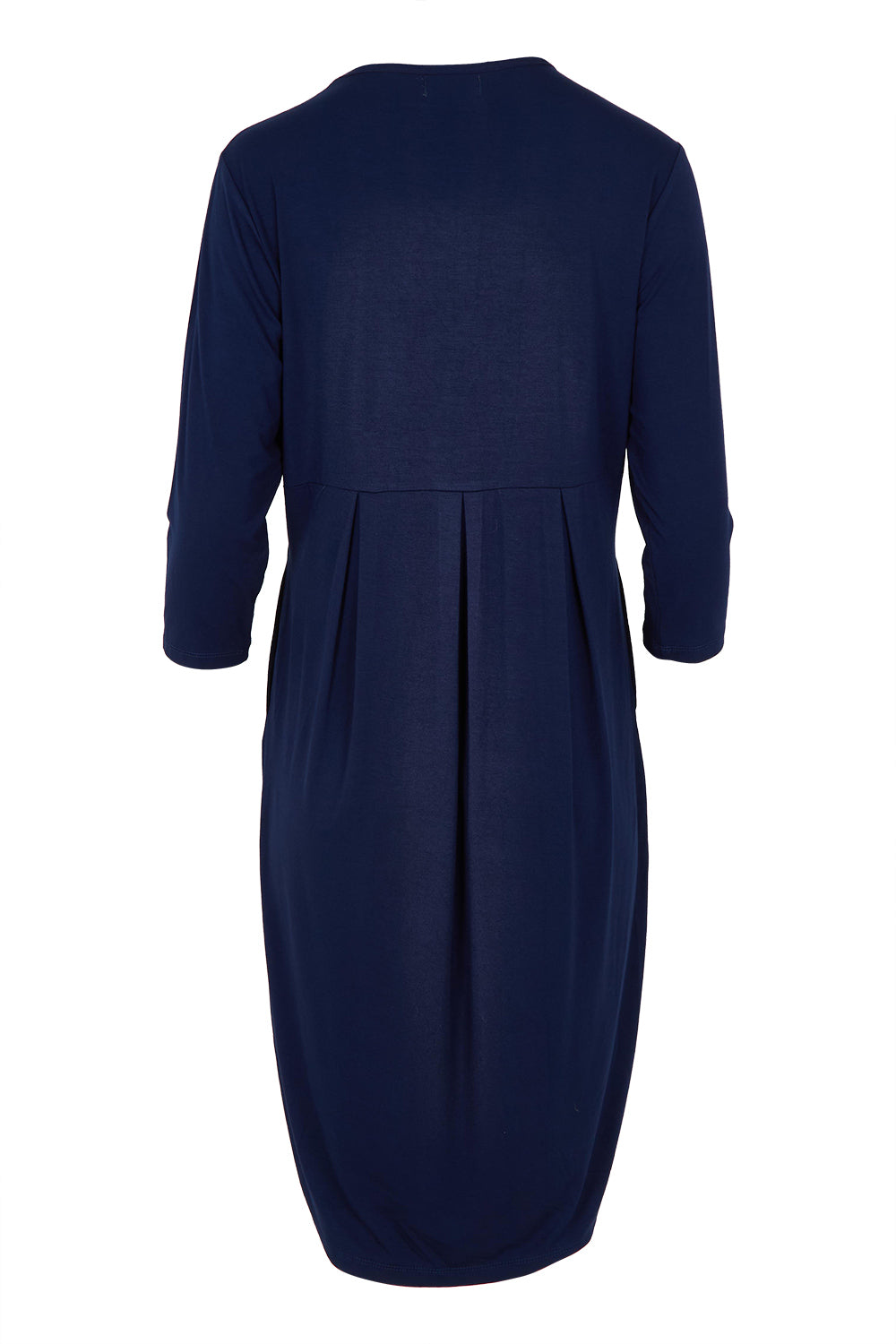 Product shot of the Box Pleat Dress in colour Navy (Blue), from the back