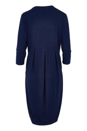 Product shot of the Box Pleat Dress in colour Navy (Blue), from the back