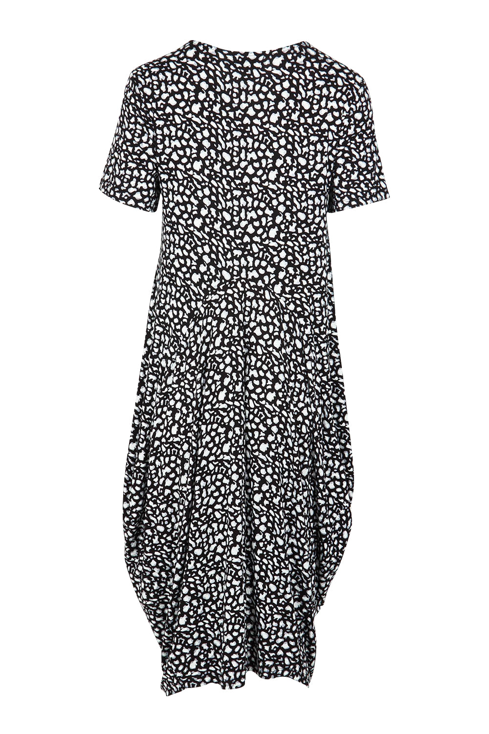 Product shot of the Cap Sleeve Bounce Dress in colour Blkwhite (Black), from the back