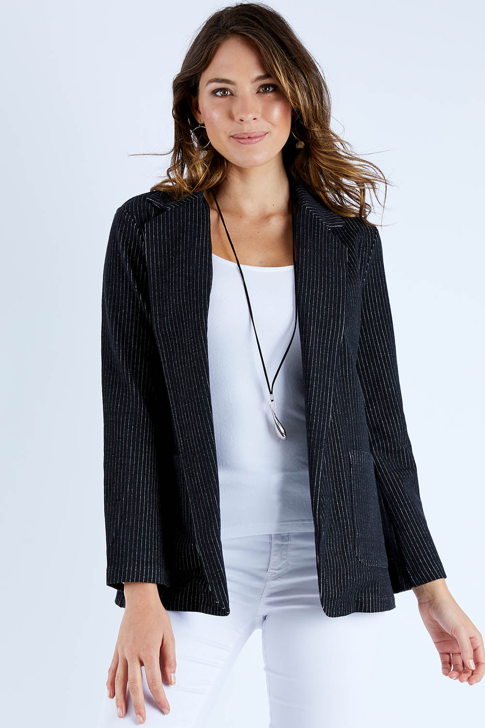Preloved Pinstripe Jacket - Black