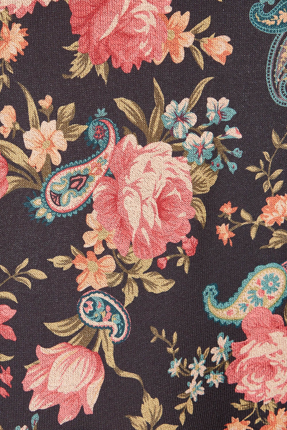 Product shot of the Bounce Dress in colour Paisley (Black), detail