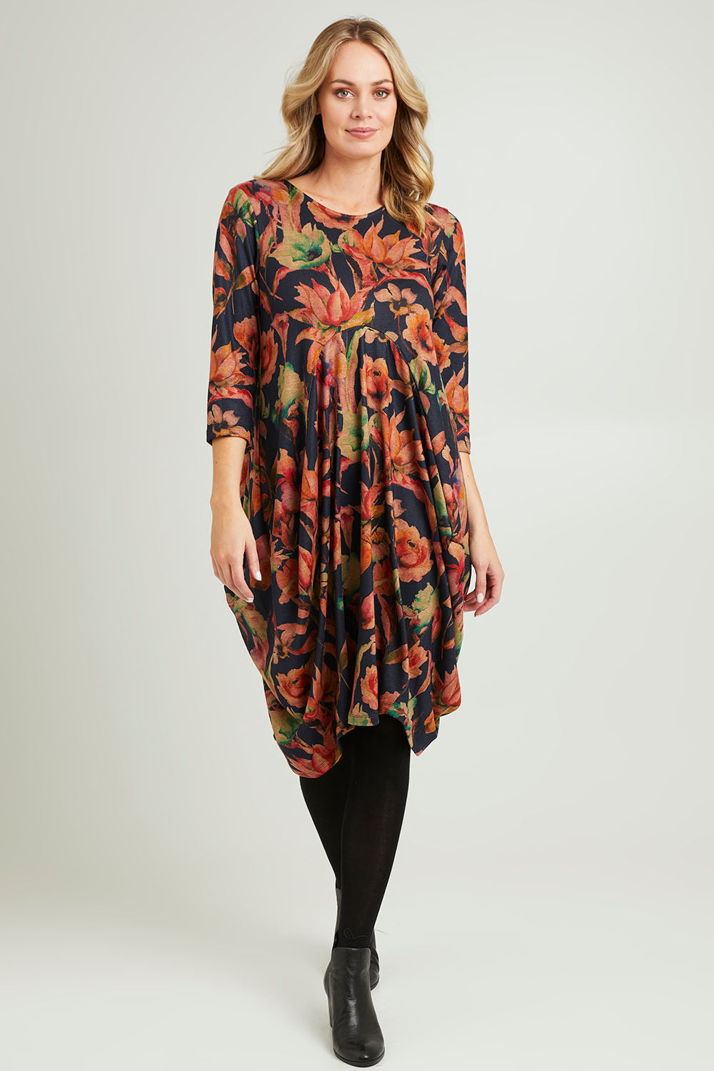 Model Grace wearing size 10 of the Bounce Dress in colour Royal (Blue), from the front, showing the whole outfit