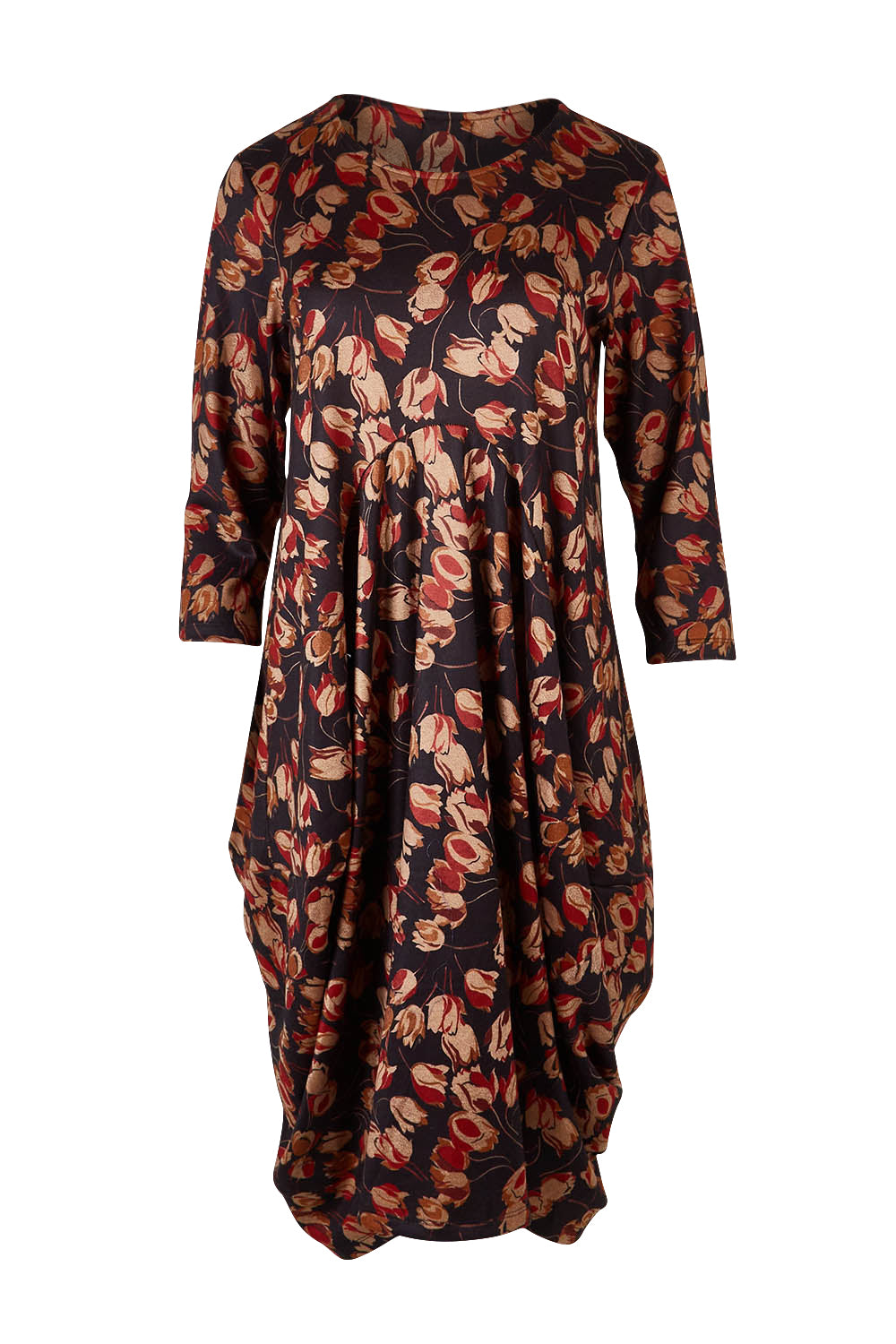 Product shot of the Bounce Dress in colour Rust (Black), from the front