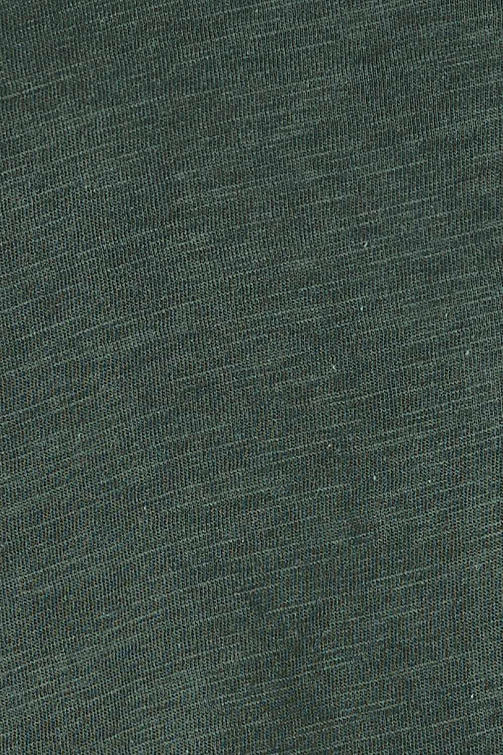 Product shot of the Ruffle 3/4 Sleeve Top in colour Forest (Green), detail