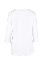 Product shot of the Ruffle 3/4 Sleeve Top in colour White (White), from the back