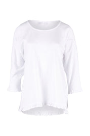 Product shot of the Ruffle 3/4 Sleeve Top in colour White (White), from the front