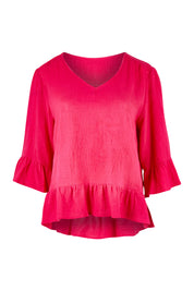 Product shot of the Ruffle Top in colour Hotpink (Pink), from the front