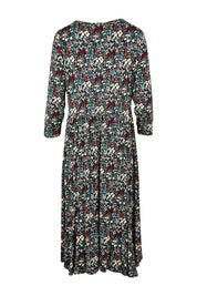 Product shot of the Jessie 3/4 Sleeve Dress in colour Ditsy (Blue), from the back