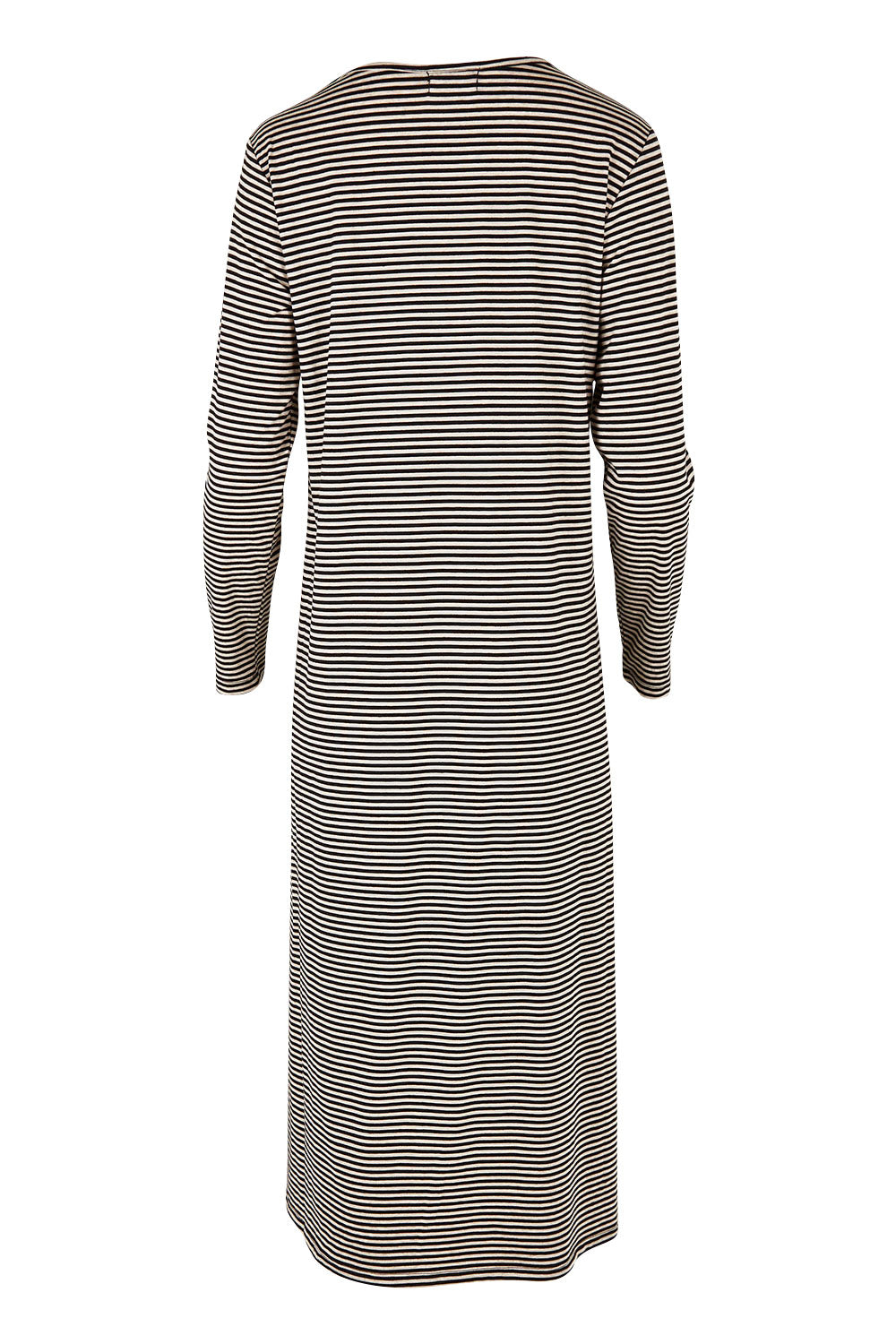 Product shot of the Stripe Maxi Dress in colour Blackbeige (Black), from the back