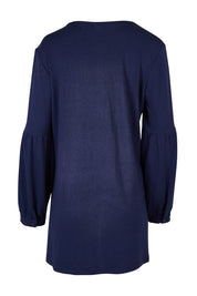 Product shot of the Hi Lo Knit Tunic in colour Navy (Blue), from the back
