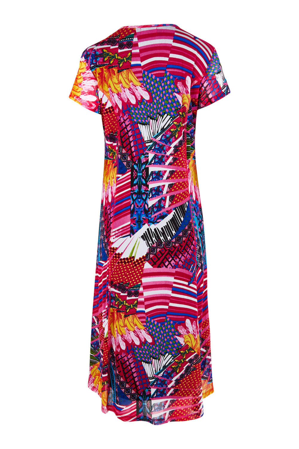 Product shot of the Panel Mesh Dress in colour Hotpink (Pink), from the back