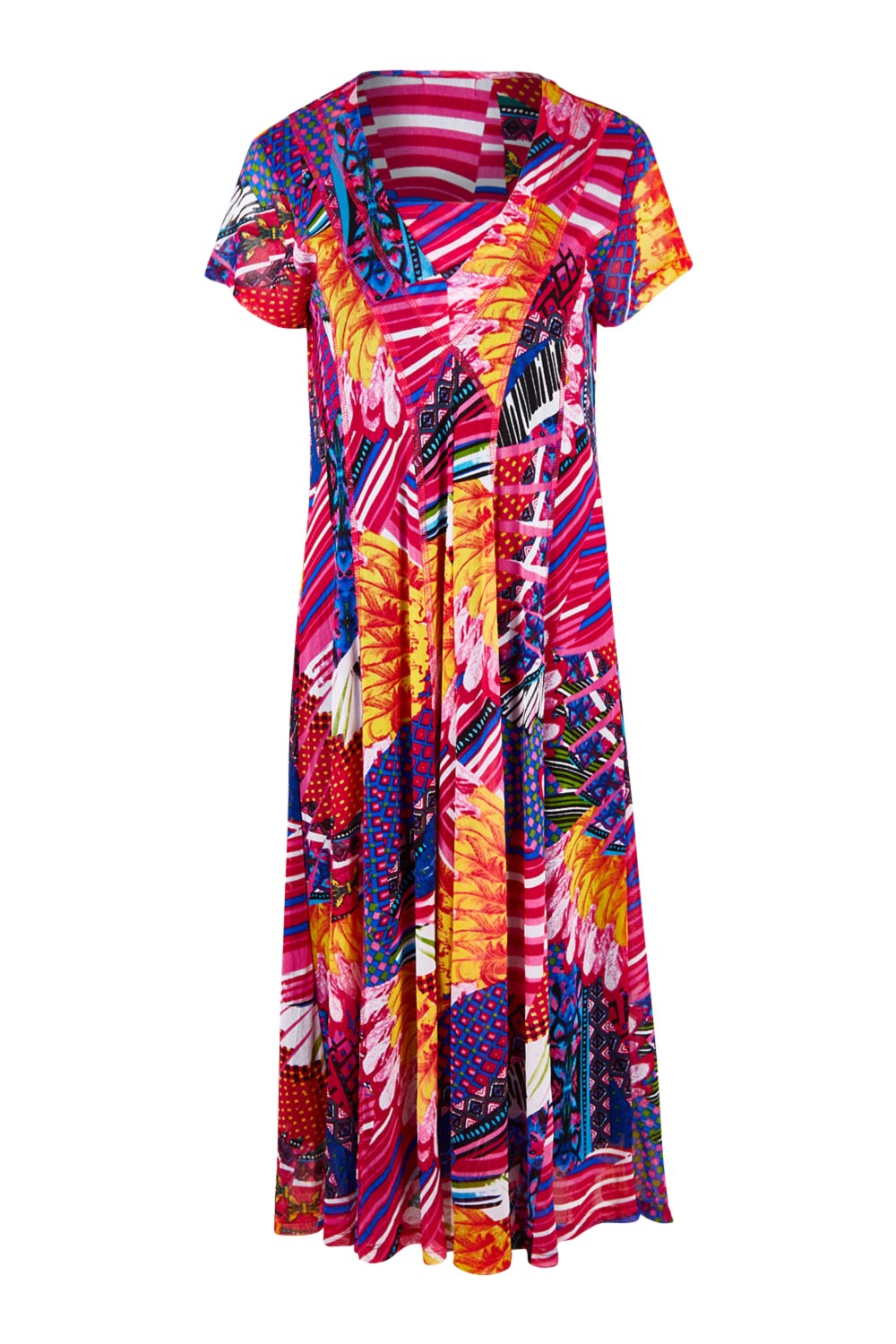 Product shot of the Panel Mesh Dress in colour Hotpink (Pink), from the front