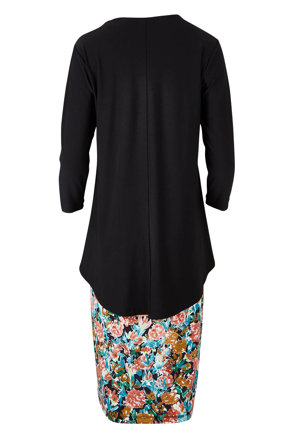 Product shot of the Forgiveness Long Dress in colour Blkfloral (Black), from the back